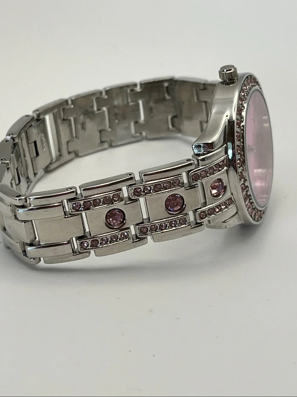 Women's Pink Crystal Accent Stainless Steel Quartz Watch